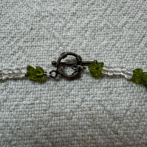 Sea Sediment Green Glass Beaded Circle Donut Pendant Necklace - Picture 4 of 5